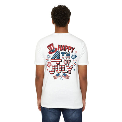 4th of July T-Shirt - Happy 4th of July Patriotic Tee with Flags & Fireworks