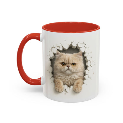 Cat Peeking Accent Coffee Mug — Cute Persian Cat Design (11/15oz)