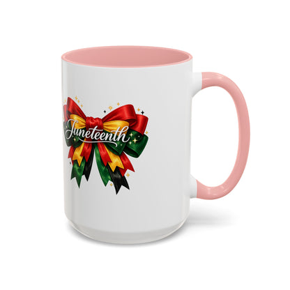 Juneteenth Ribbon Coffee Mug — Black/Red/Green Celebration Accent Mug