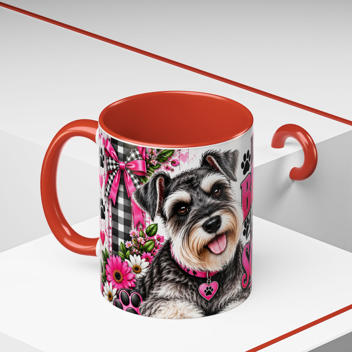 Life Is Better With A Miniature Schnauzer Accent Coffee Mug — Pink Paw Print Dog Lover Gift (11/15oz)