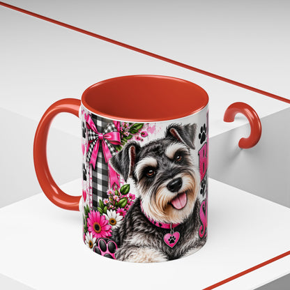 Life Is Better With A Miniature Schnauzer Accent Coffee Mug — Pink Paw Print Dog Lover Gift (11/15oz)