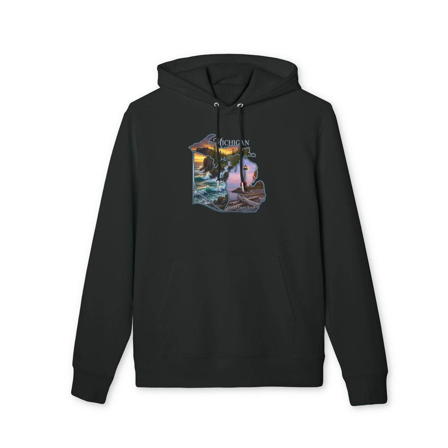 Michigan Lakeshore Hoodie — Scenic Lighthouse Sunset State Silhouette
