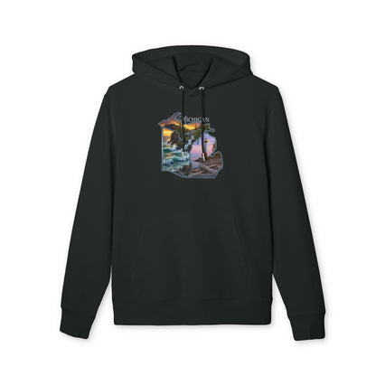 Michigan Lakeshore Hoodie — Scenic Lighthouse Sunset State Silhouette