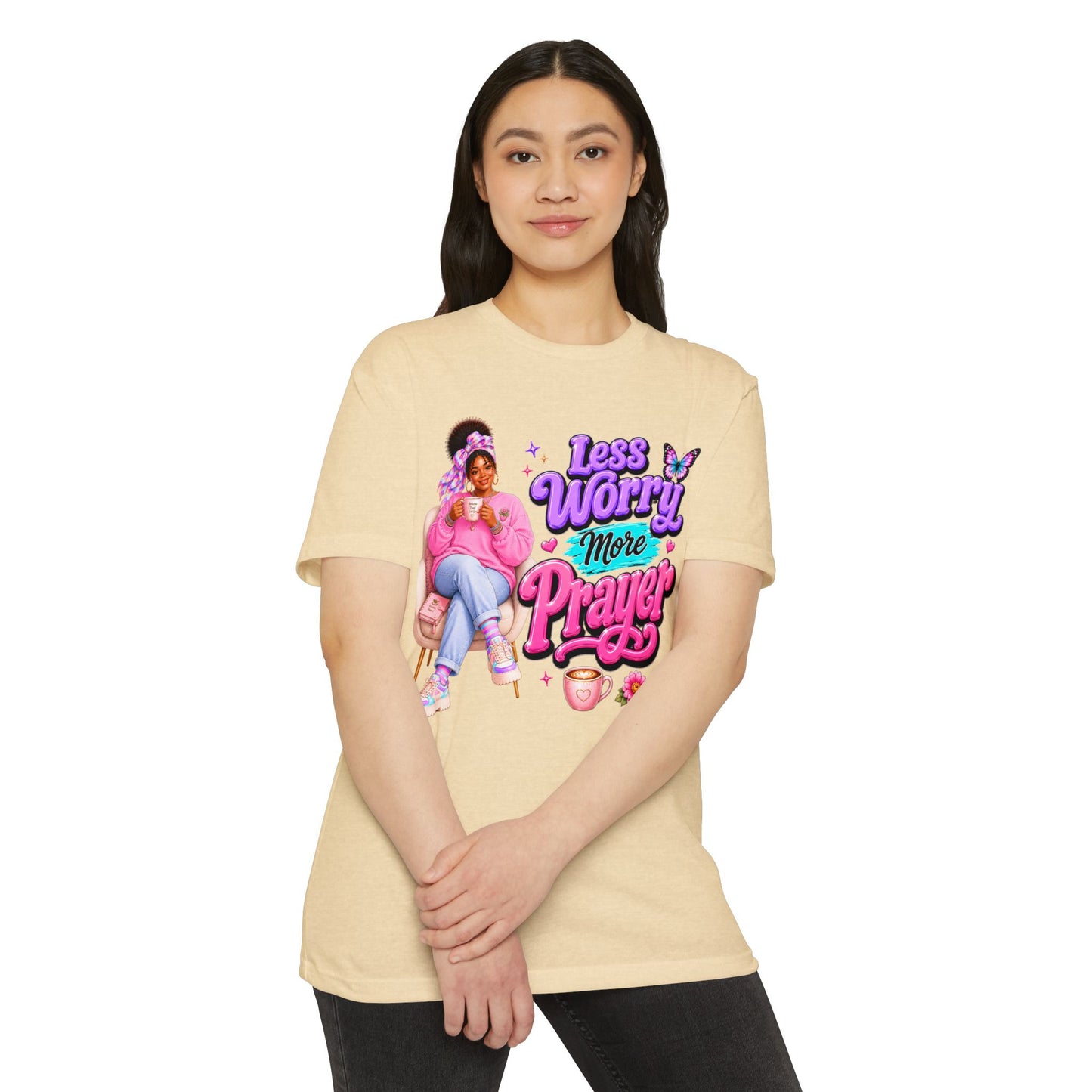 Less Worry More Prayer Tee — Inspirational Christian Graphic T-Shirt