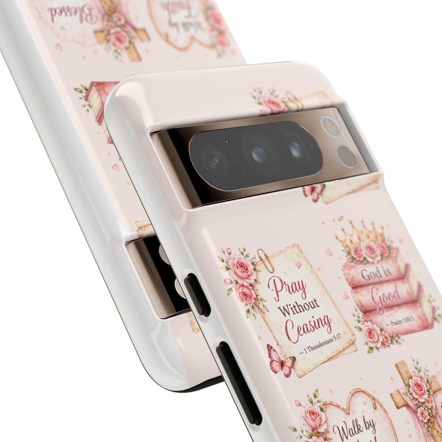 Christian Floral Phone Case — "Pray Without Ceasing" Faith Cross Design