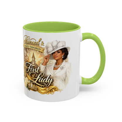 First Lady Inspirational Coffee Mug — "Blessed & Highly Favored" Accent Ceramic Mug