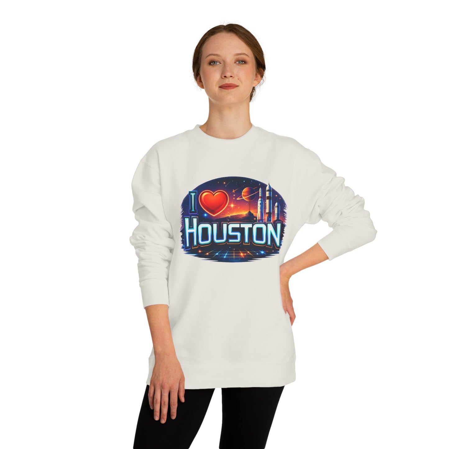 I Heart Houston Crewneck Sweatshirt — Retro Space City Graphic