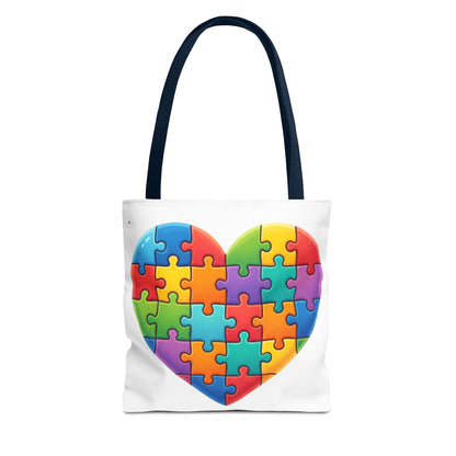 Autism Puzzle Heart Tote Bag - Colorful Awareness Canvas Tote