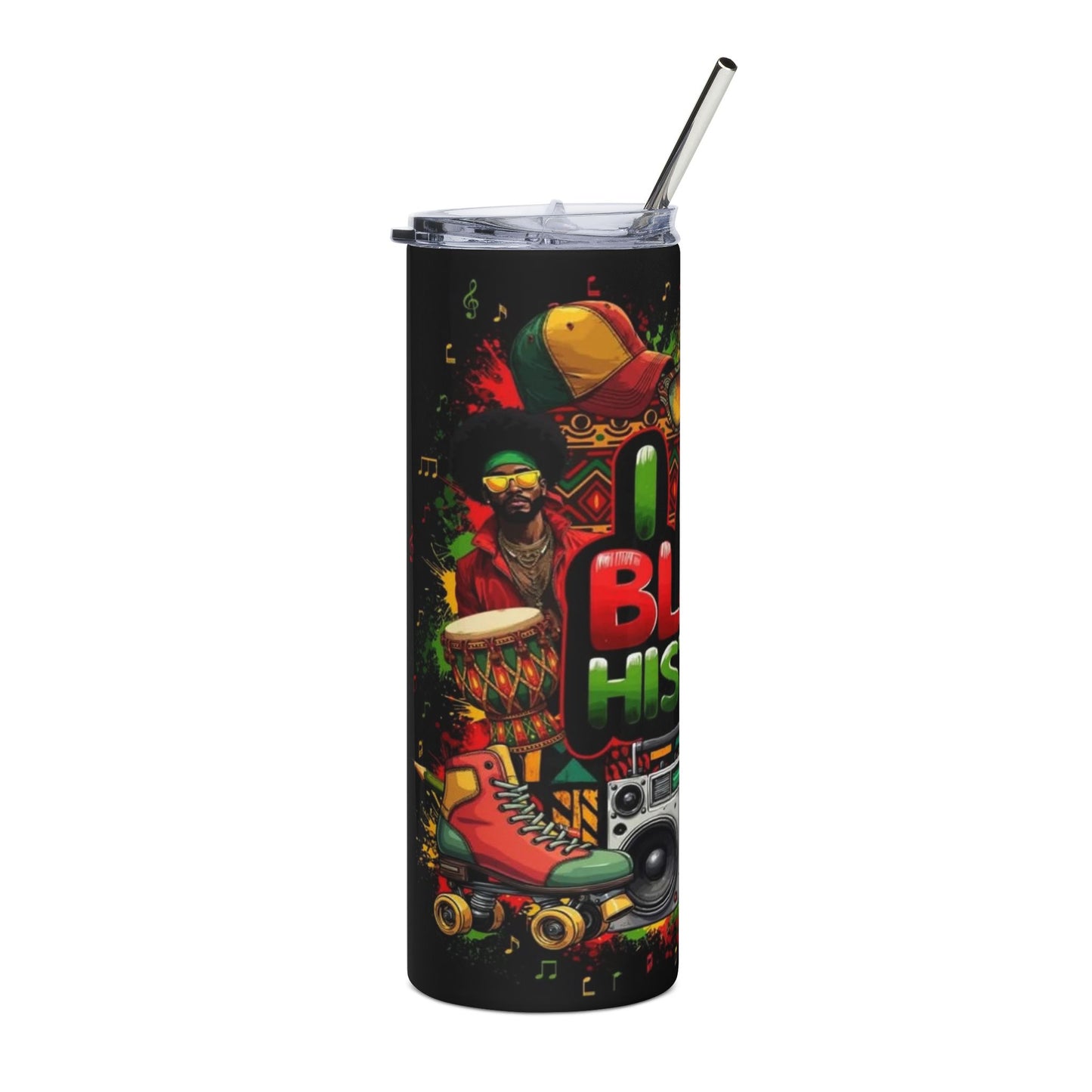 20oz Stainless Tumbler — "I Am Black History" Retro Afrobeat Design