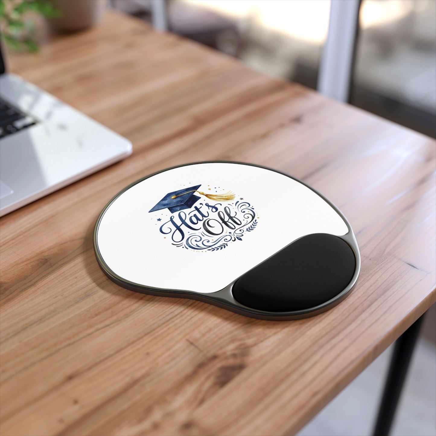 Graduation 'Hats Off' Mouse Pad with Wrist Rest — Comfortable Desk Gift for Grads