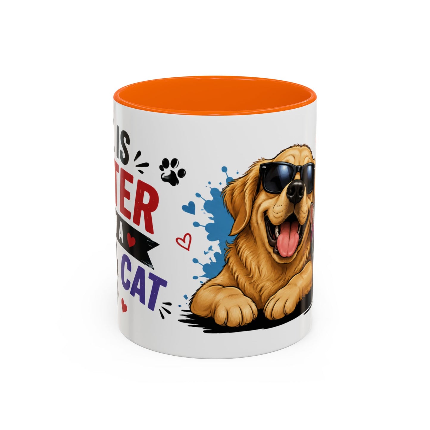 Dog and Cat Coffee Mug – "Life is Better with a Cat" Accent Ceramic Mug