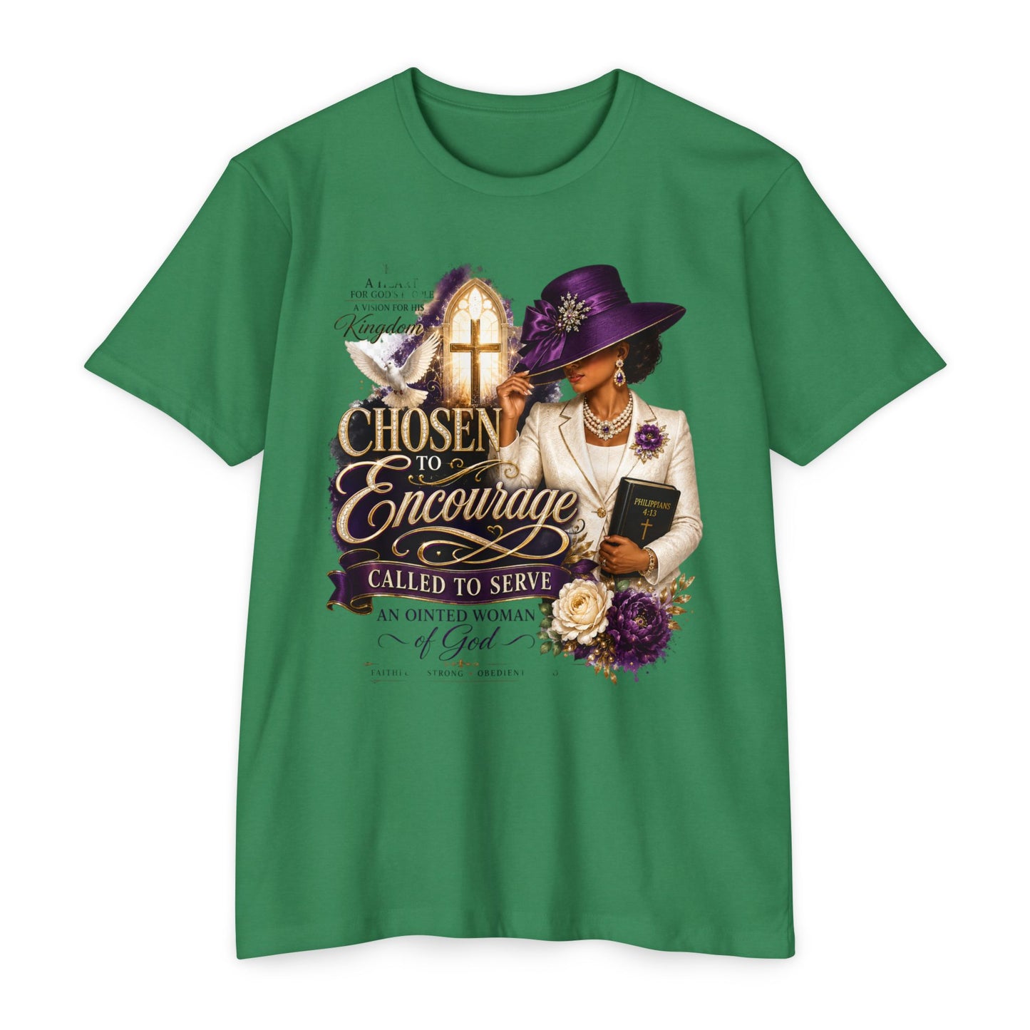 Chosen to Encourage Christian T-Shirt — 'Called to Serve' Purple Church Hat Design