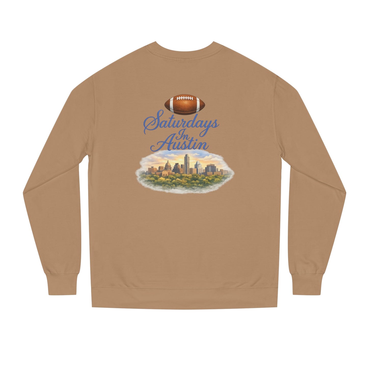 Saturdays in Austin Crewneck Sweatshirt — Floral Football City Skyline Design