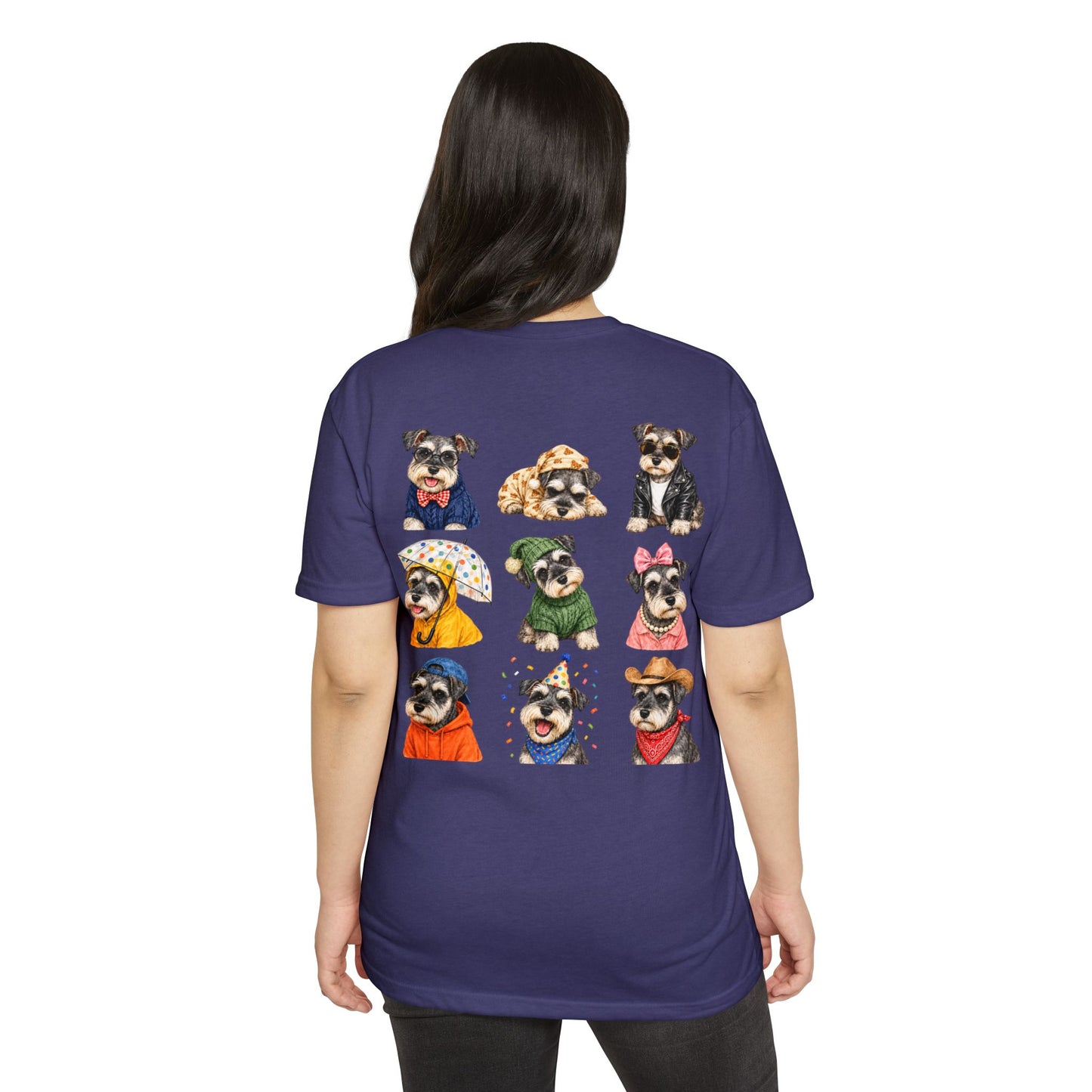 Schnauzer Crew Portrait T‑Shirt — Cute Dogs in Costumes Tee