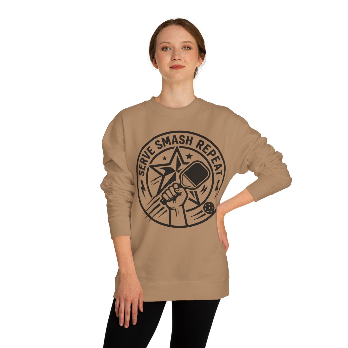 Serve Smash Repeat Crewneck Sweatshirt — Pickleball Player Graphic