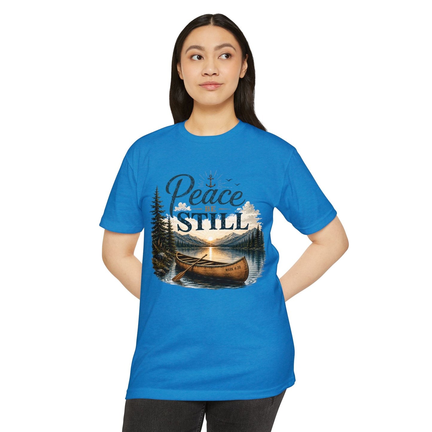 Peace Be Still Canoe T-Shirt — Inspirational Lake Nature Graphic Tee