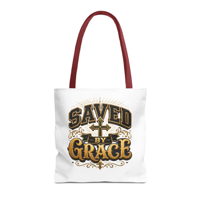 Saved by Grace Tote Bag – Christian Cross Inspirational Canvas Tote