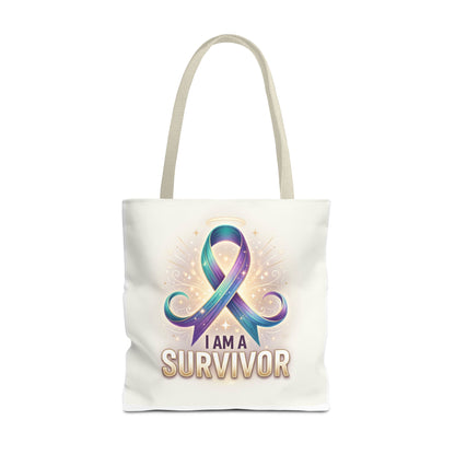 Survivor Ribbon Tote Bag - "I Am a Survivor" Awareness Reusable Shopper