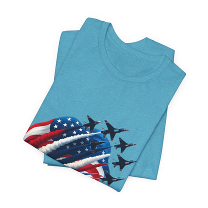 Patriotic Jet Flyover T-Shirt — American Flag Smoke Trail Tee