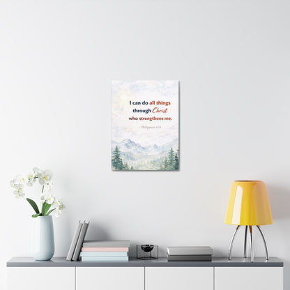 Philippians 4:13 Mountain Canvas – "I Can Do All Things Through Christ" Inspirational Wall Art