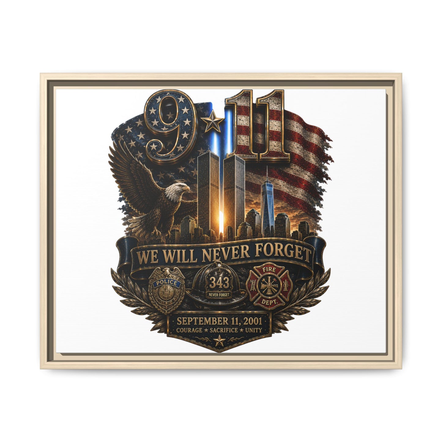 9/11 We Will Never Forget Framed Matte Canvas