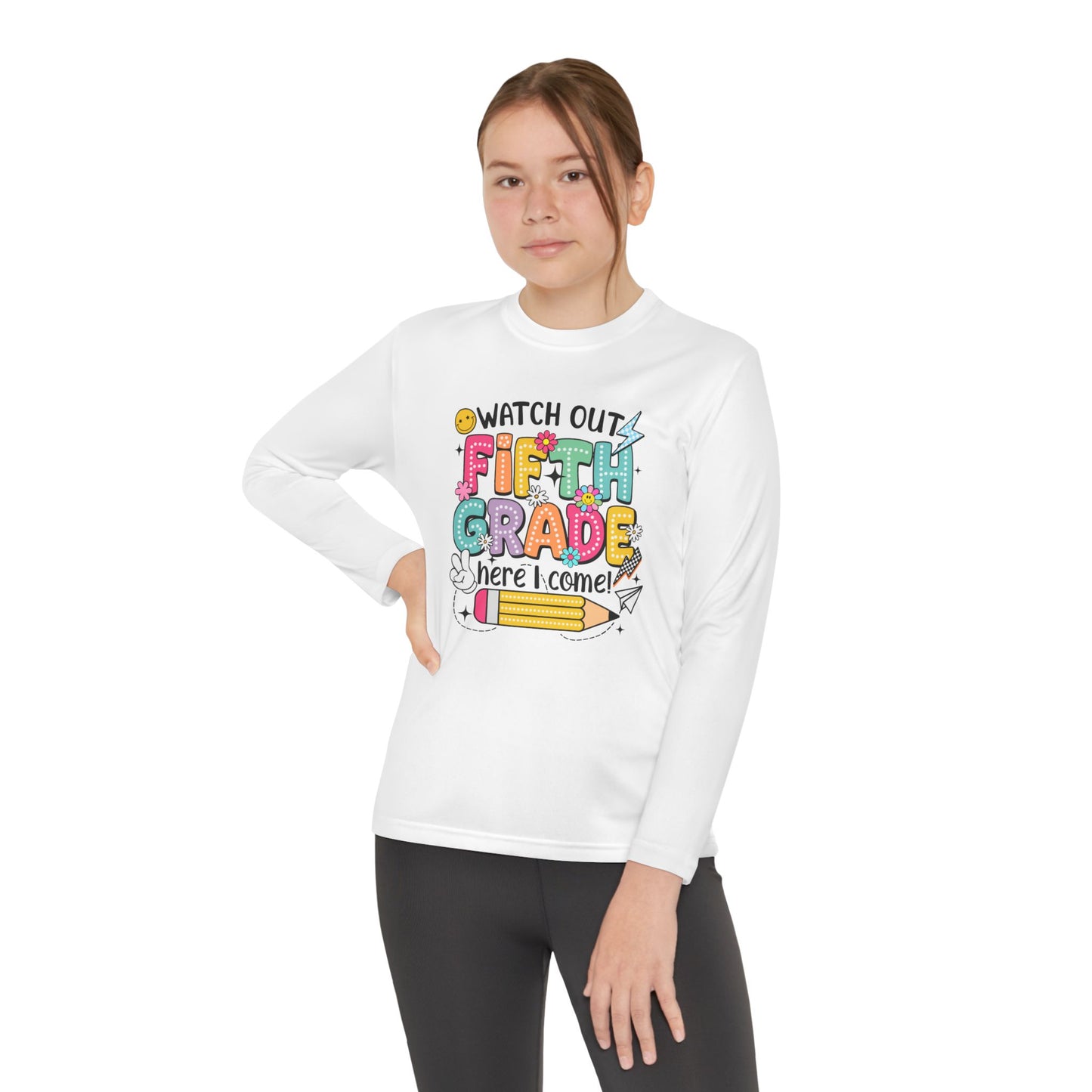 Youth Long Sleeve Tee - "Watch Out Fifth Grade Here I Come" Back-to-School Shirt