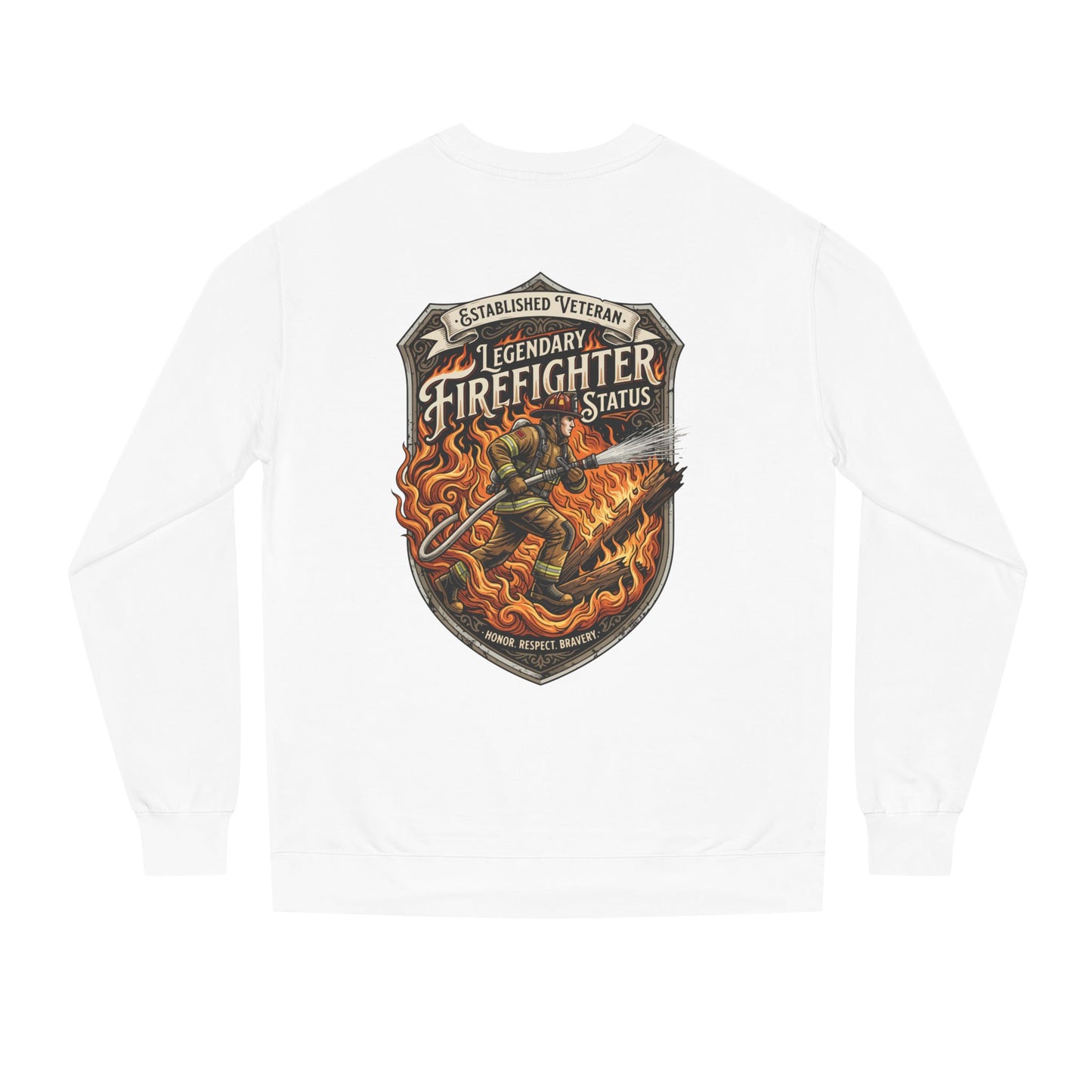 Legendary Firefighter Status Sweatshirt — Established Veteran Badge Crewneck