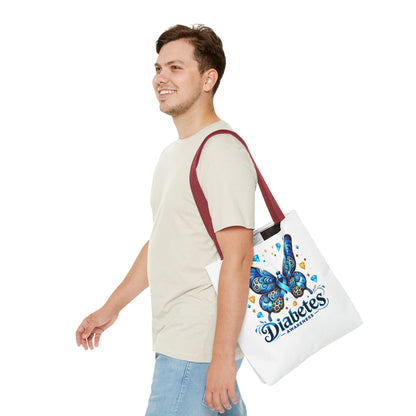 Diabetes Awareness Tote Bag — Blue Butterfly Ribbon Design