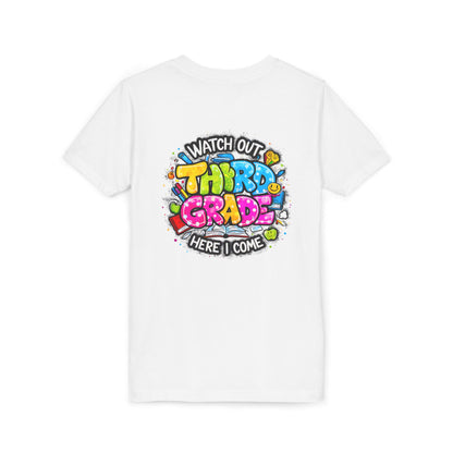Third Grade Kids T‑Shirt — "Watch Out Third Grade Here I Come" Back-to-School Tee