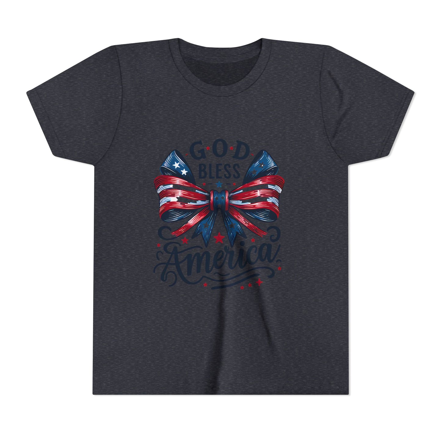 Youth Tee — "God Bless America" Patriotic Bow T-Shirt (4th of July, Memorial Day)