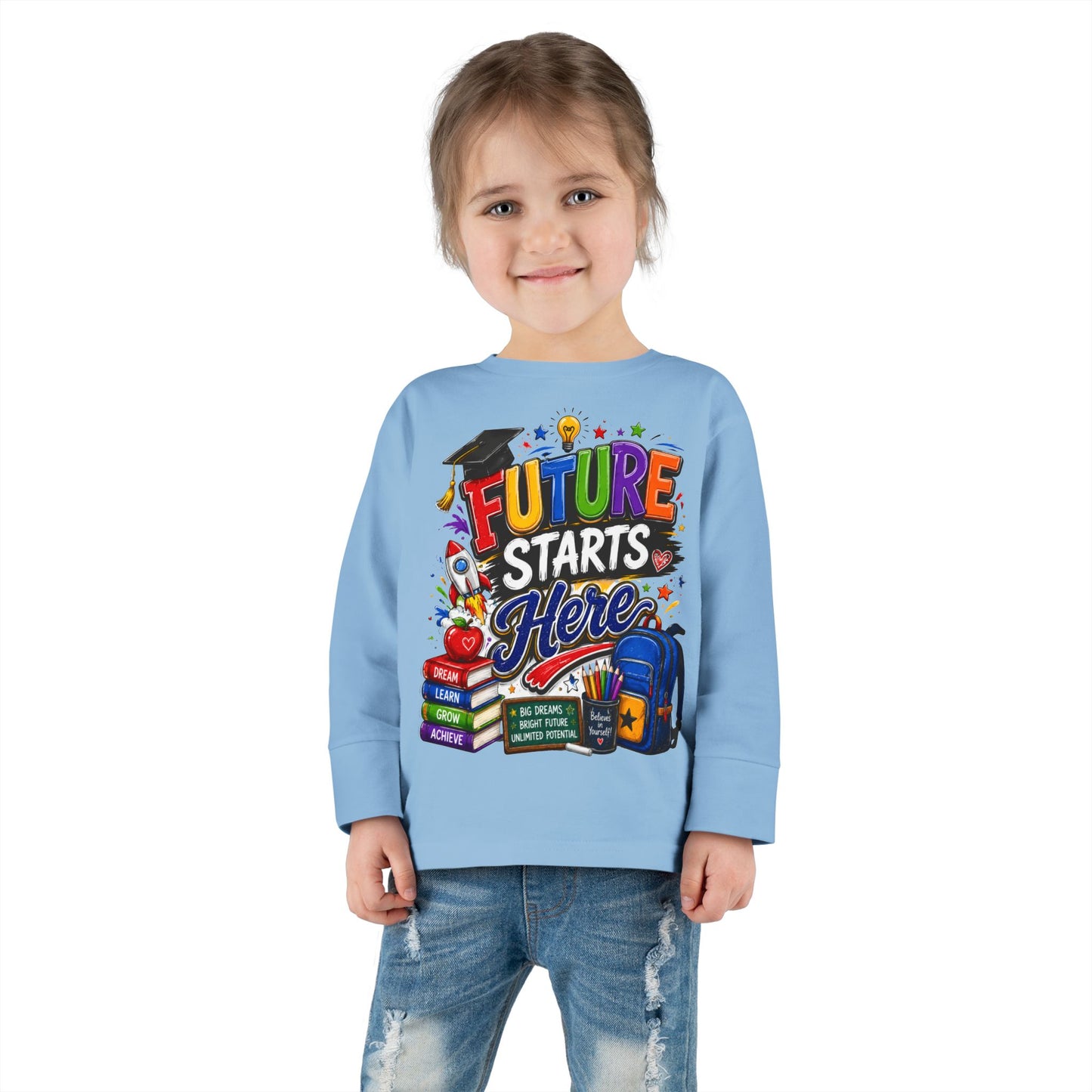 Toddler Long Sleeve Tee - "Future Starts Here" Back-to-School Shirt