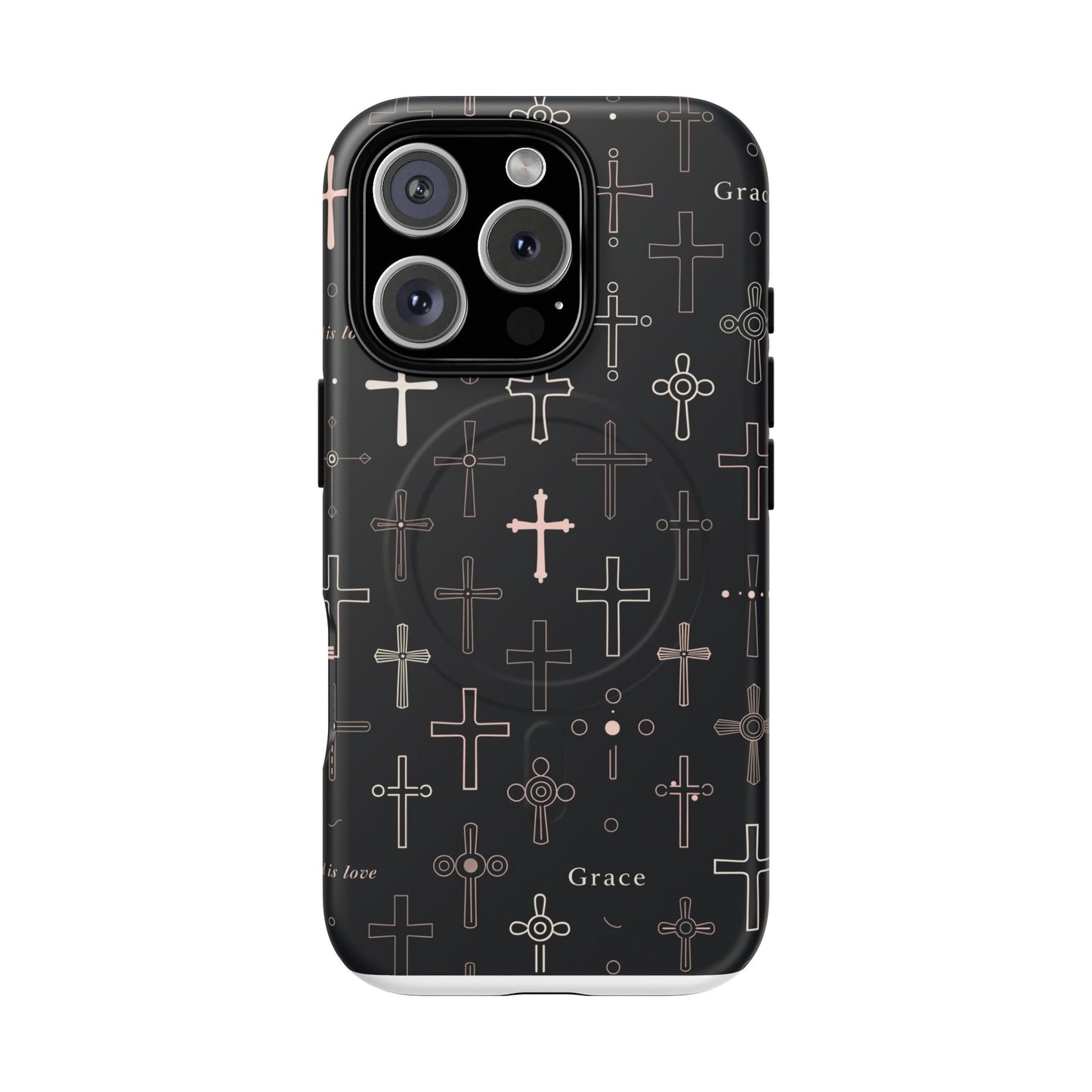 Magnetic Phone Case — Black Crosses "Grace" Protective Cover