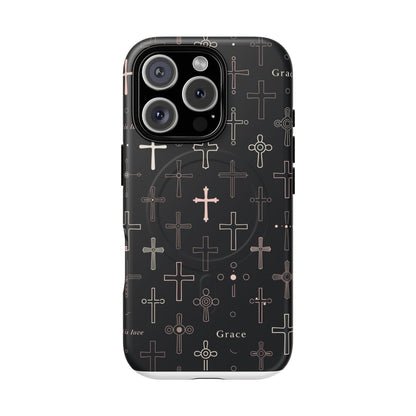 Magnetic Phone Case — Black Crosses "Grace" Protective Cover