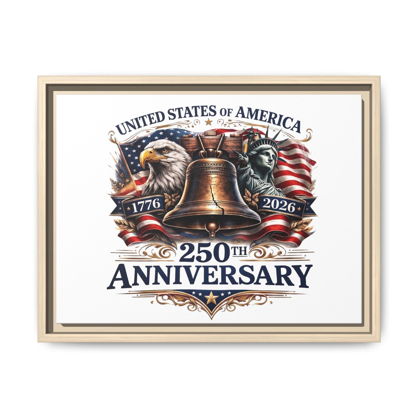 250th Anniversary Framed Canvas - United States of America Patriotic Liberty Bell Print