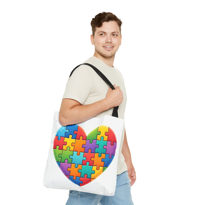 Autism Puzzle Heart Tote Bag - Colorful Awareness Canvas Tote