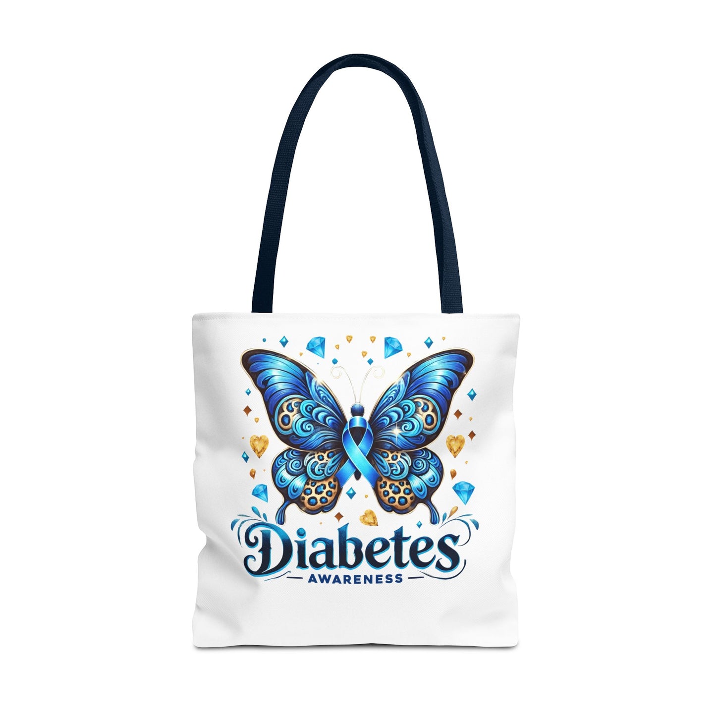 Diabetes Awareness Tote Bag — Blue Butterfly Ribbon Design