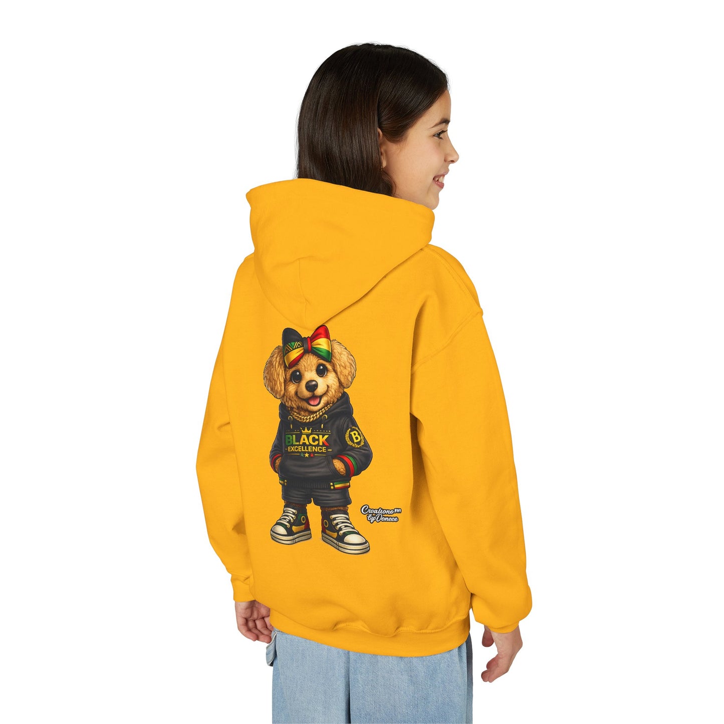 Youth Hoodie — Black Excellence Bear Graphic Sweatshirt (Kids)