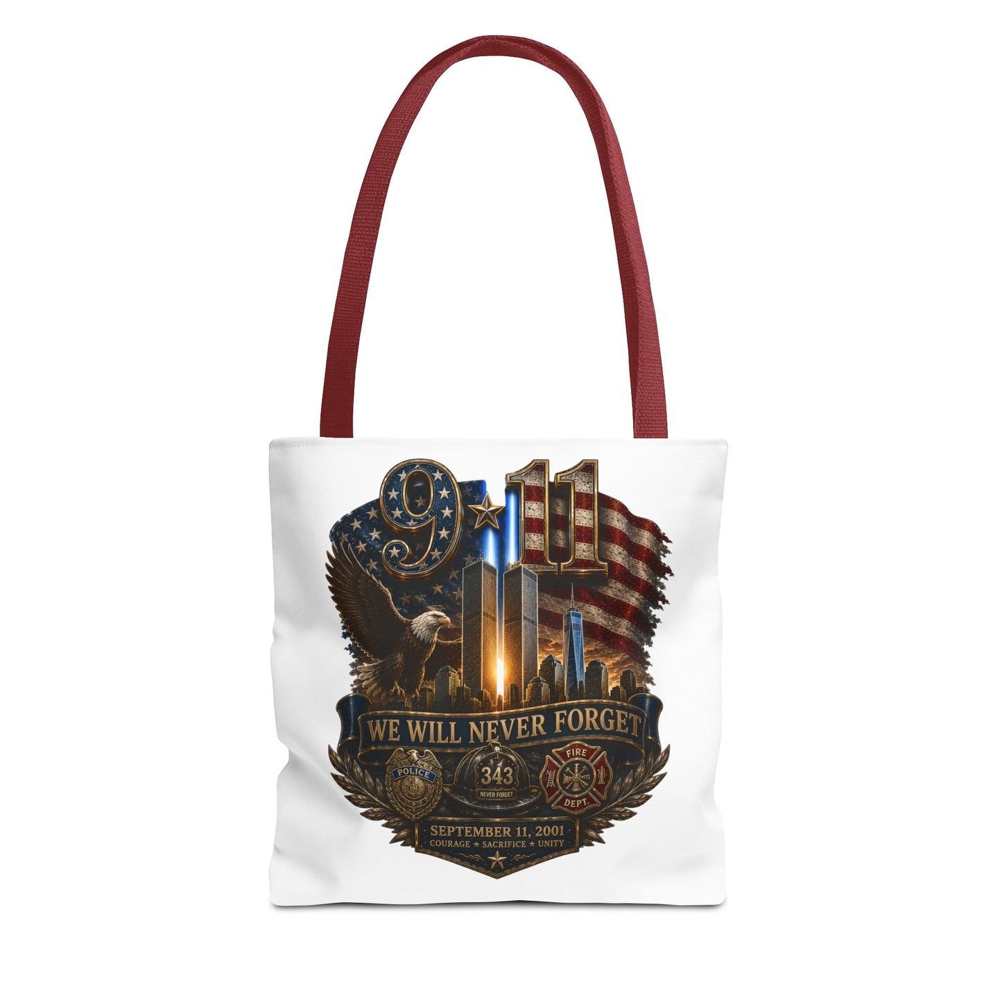 9/11 Memorial Tote Bag — "We Will Never Forget" Patriotic Tribute