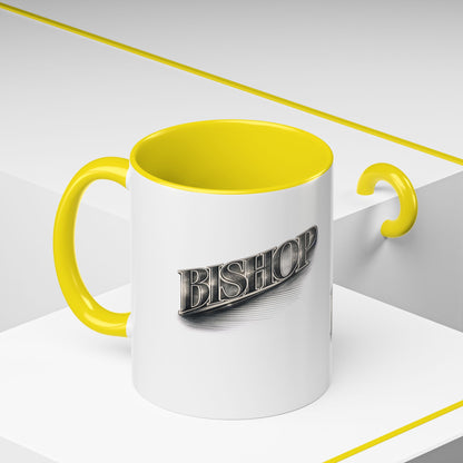 Vintage 'Bishop' Accent Coffee Mug — Retro Metallic Text Ceramic Mug (11/15oz)
