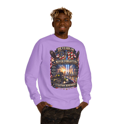 9/11 Memorial Sweatshirt — "25 Years of 9/11 Never Forgotten" Tribute Crewneck