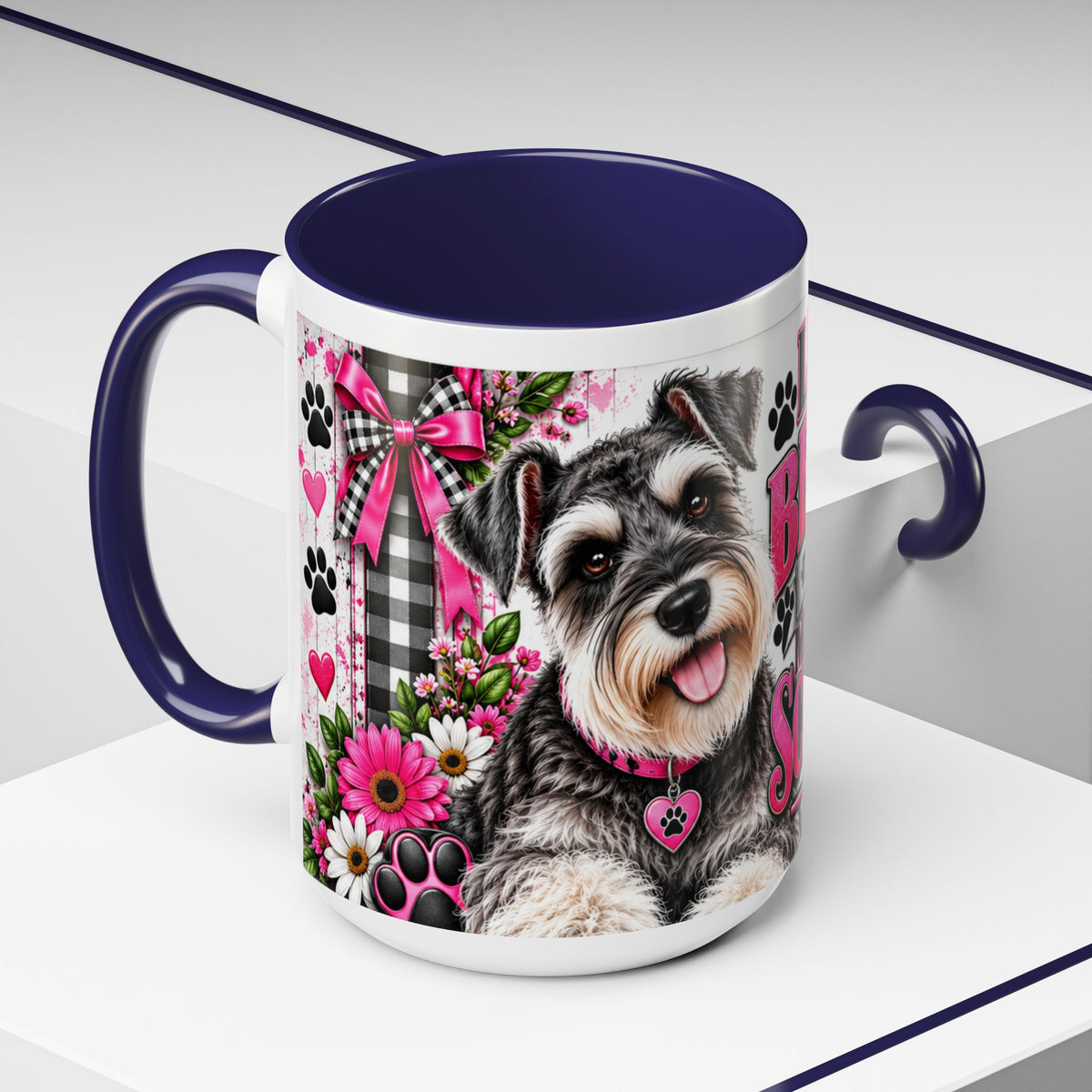 Life Is Better With A Miniature Schnauzer Accent Coffee Mug — Pink Paw Print Dog Lover Gift (11/15oz)