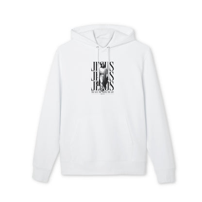 Jesus Portrait Hoodie — "Jesus" Typography Christian Pullover (The Way The Truth The Life)