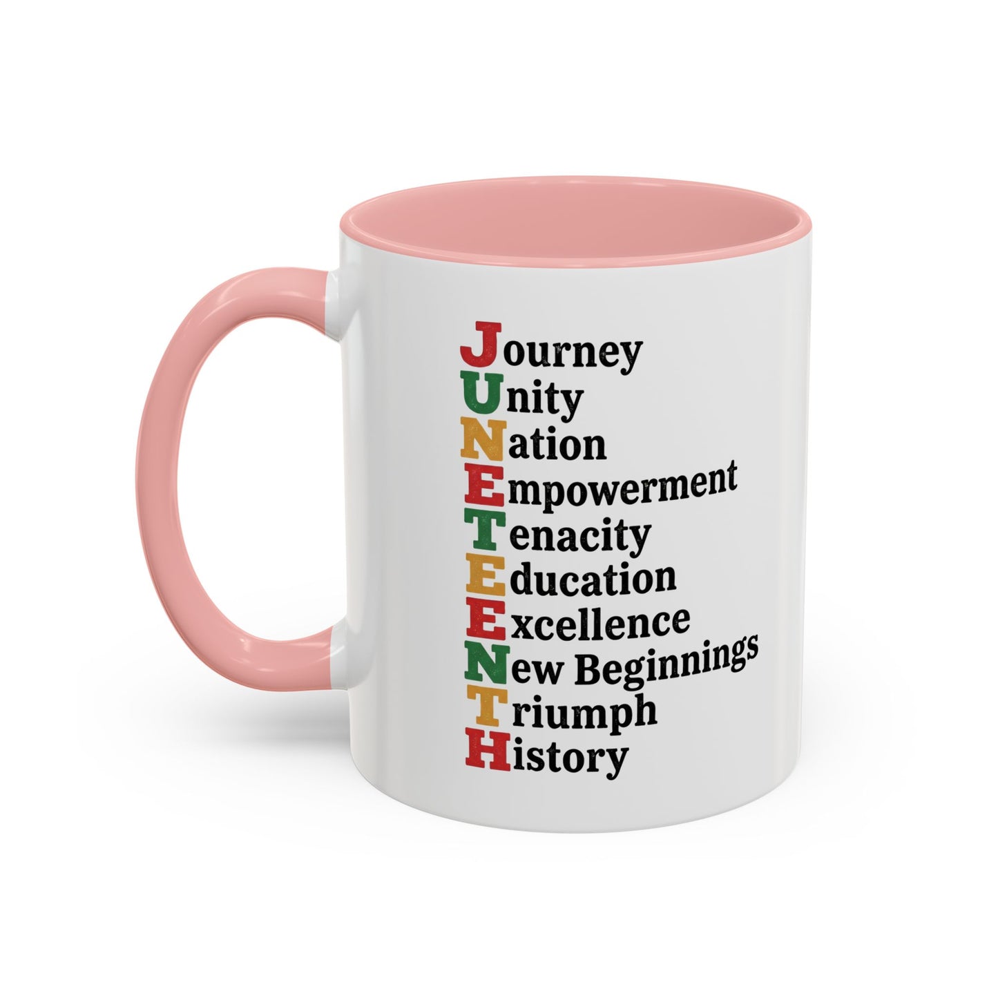 Juneteenth Acronym Accent Coffee Mug – Journey Unity Nation Empowerment (11/15oz)