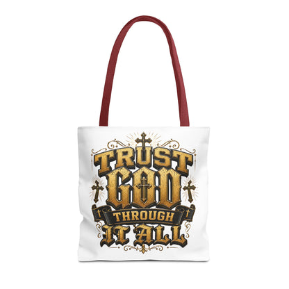 Religious Tote Bag — “Trust God Through It All” Inspirational Scripture Tote