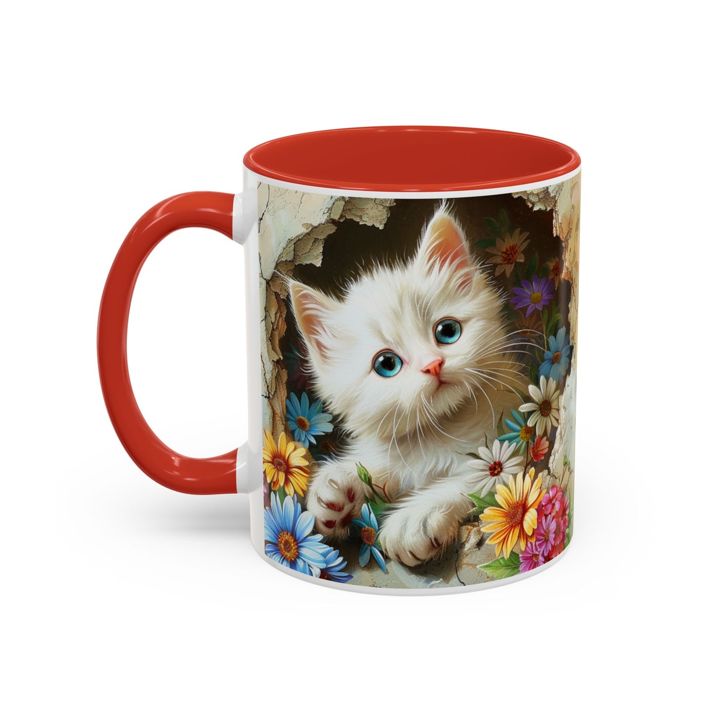 Cute Kitten Floral Accent Coffee Mug (11/15oz)