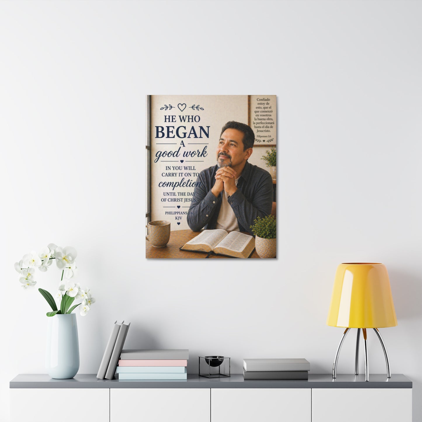 Stretched Canvas - "He Who Began a Good Work" Inspirational Christian Wall Art (Philippians KJV)