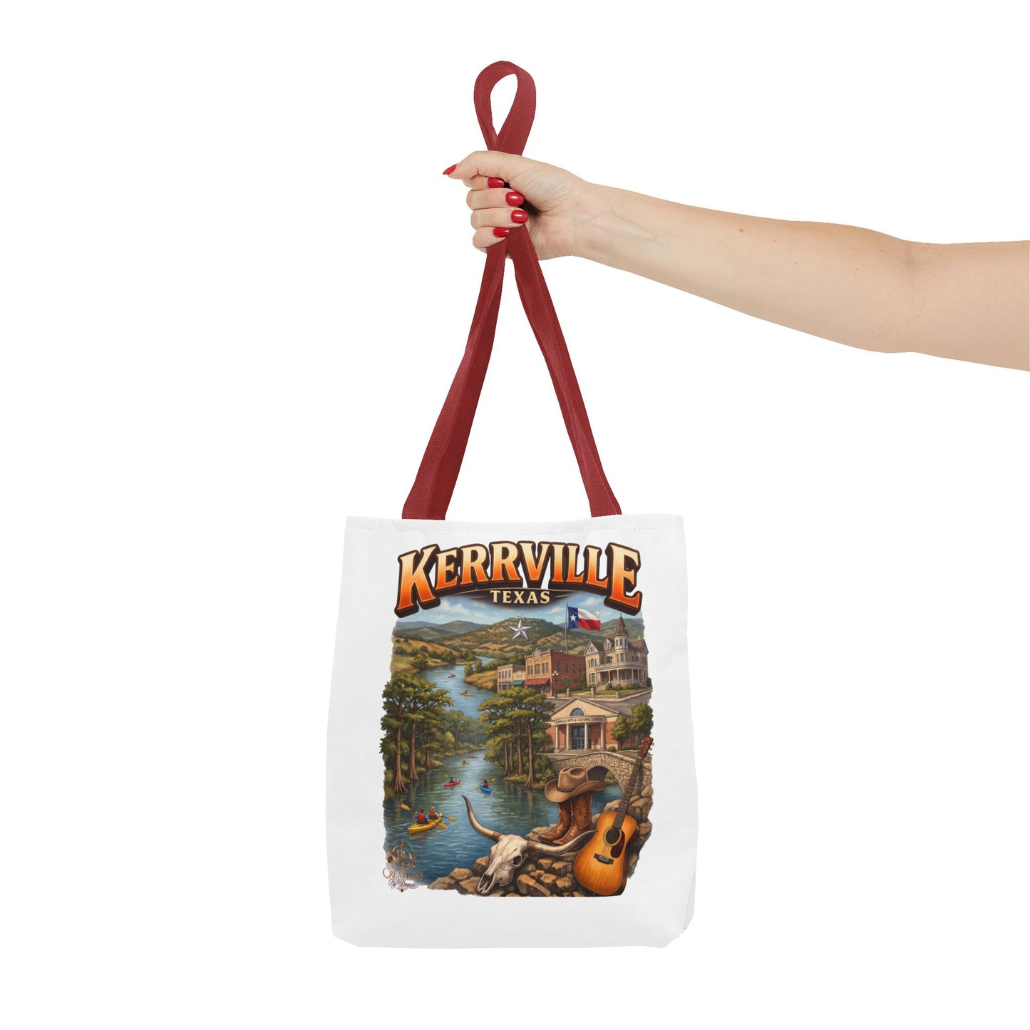 Kerrville Texas Scenic Tote Bag — River, Guitar & Hill Country Souvenir