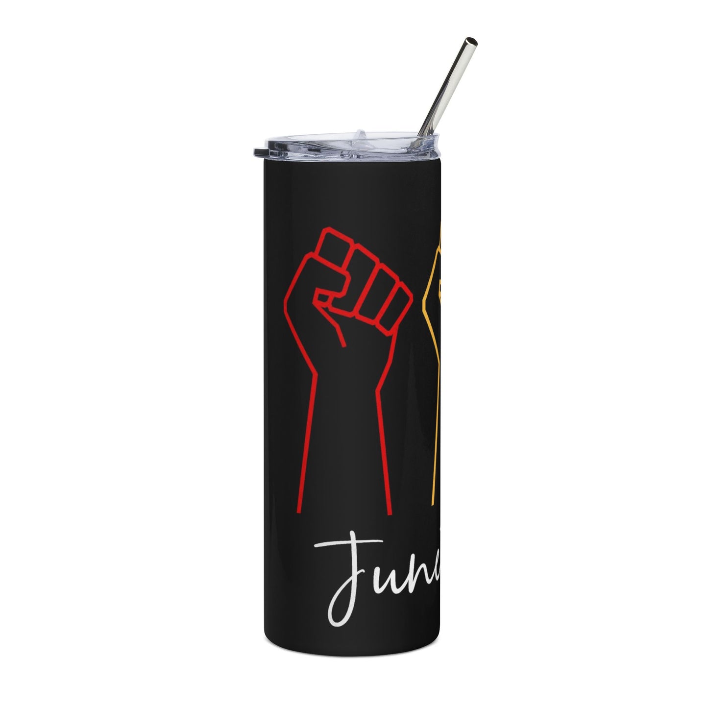 Juneteenth Fist Stainless Tumbler — 20oz Black Insulated Cup