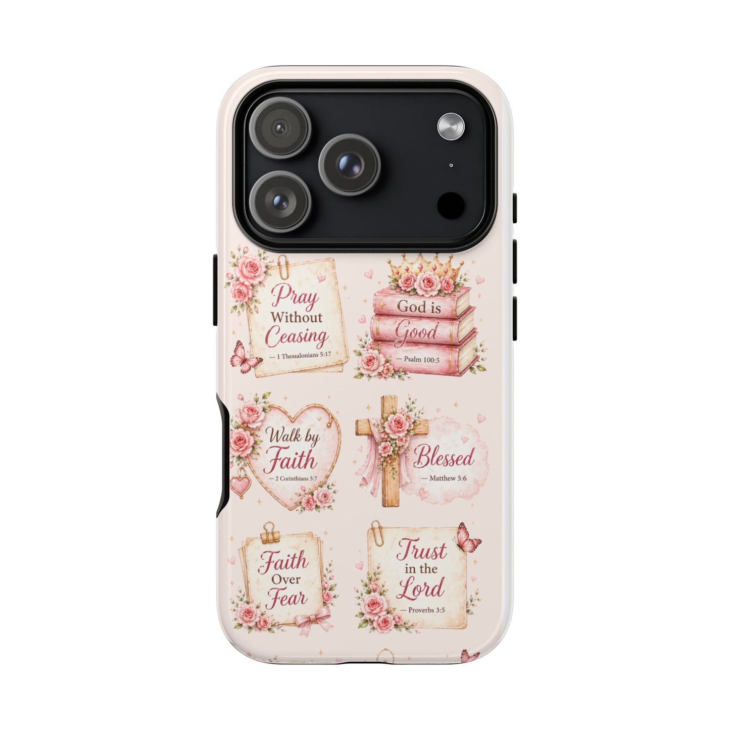 Christian Floral Phone Case — "Pray Without Ceasing" Faith Cross Design