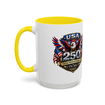 USA 250th Anniversary Accent Coffee Mug – Patriotic Eagle & Flag 1776–2026